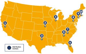 Warehouse Location U.S. Map