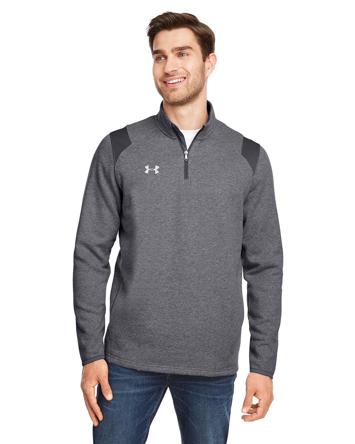 Mens Hustle Quarter-Zip Pullover Sweatshirt-Under Armour