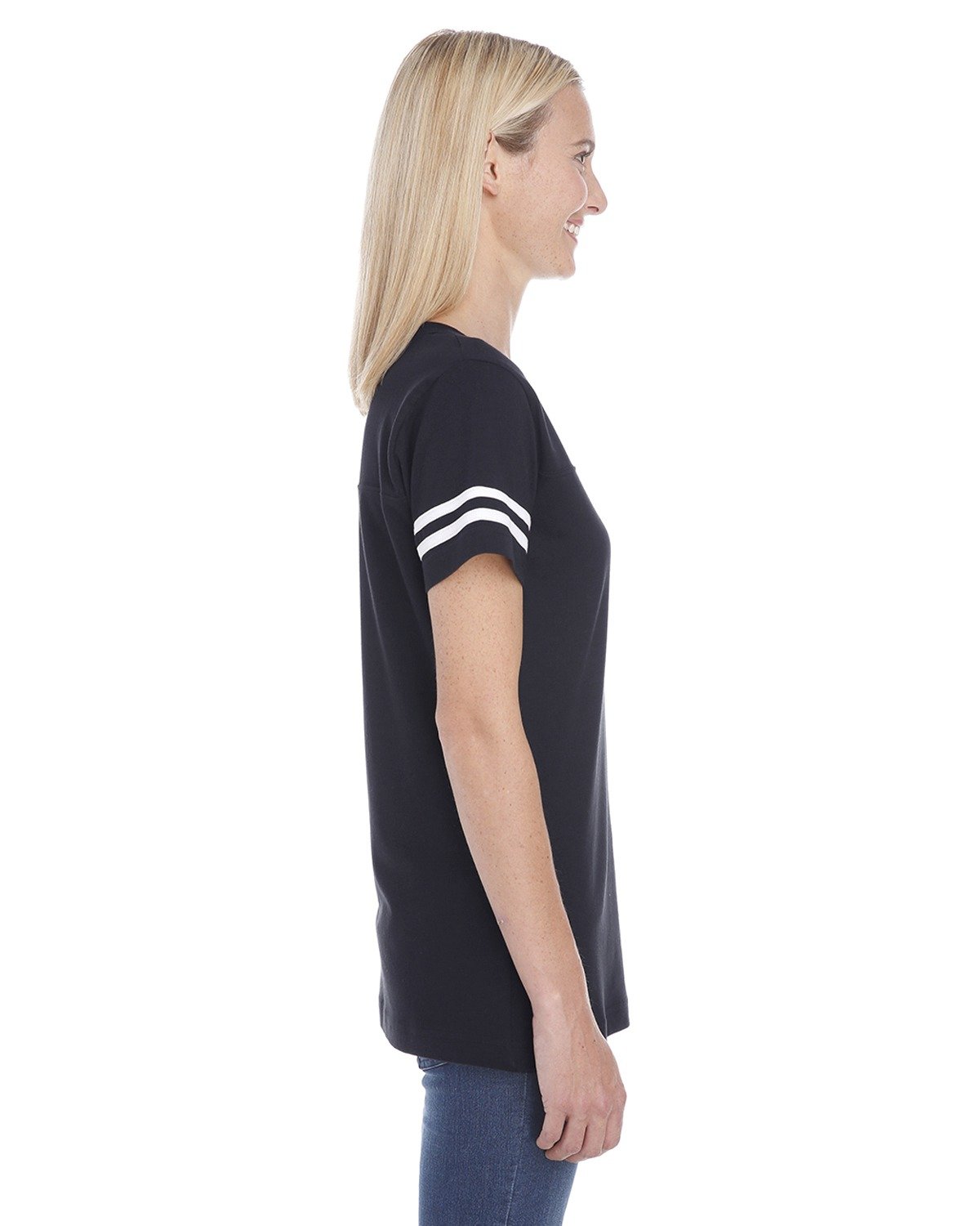 Lat Women's Football V-Neck Fine Jersey Tee - L