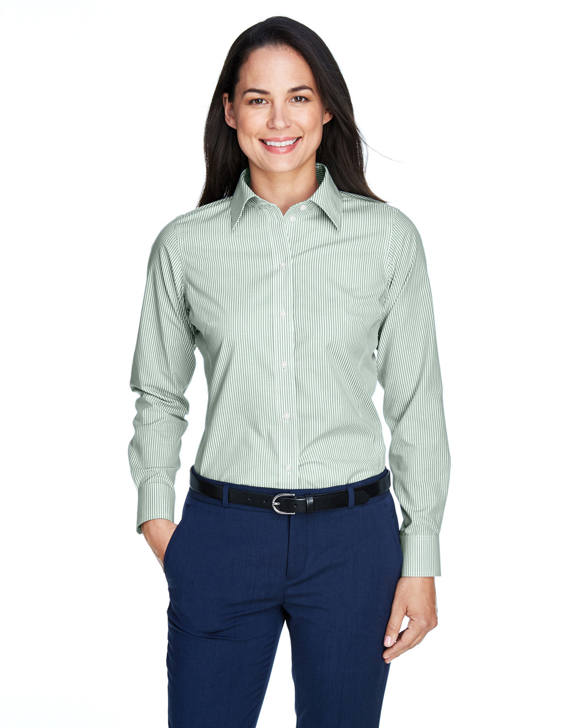 Ladies Crown Collection&#174; Banker Stripe Woven Shirt-Devon & Jones