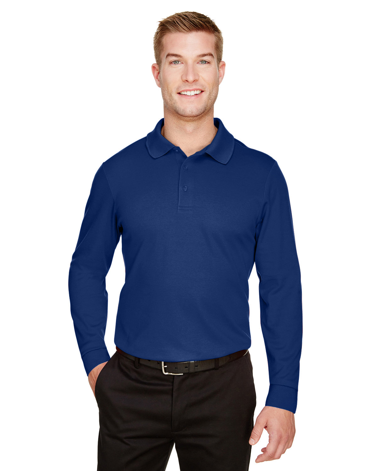 Crownlux Performance® Mens Plaited Long Sleeve Polo-