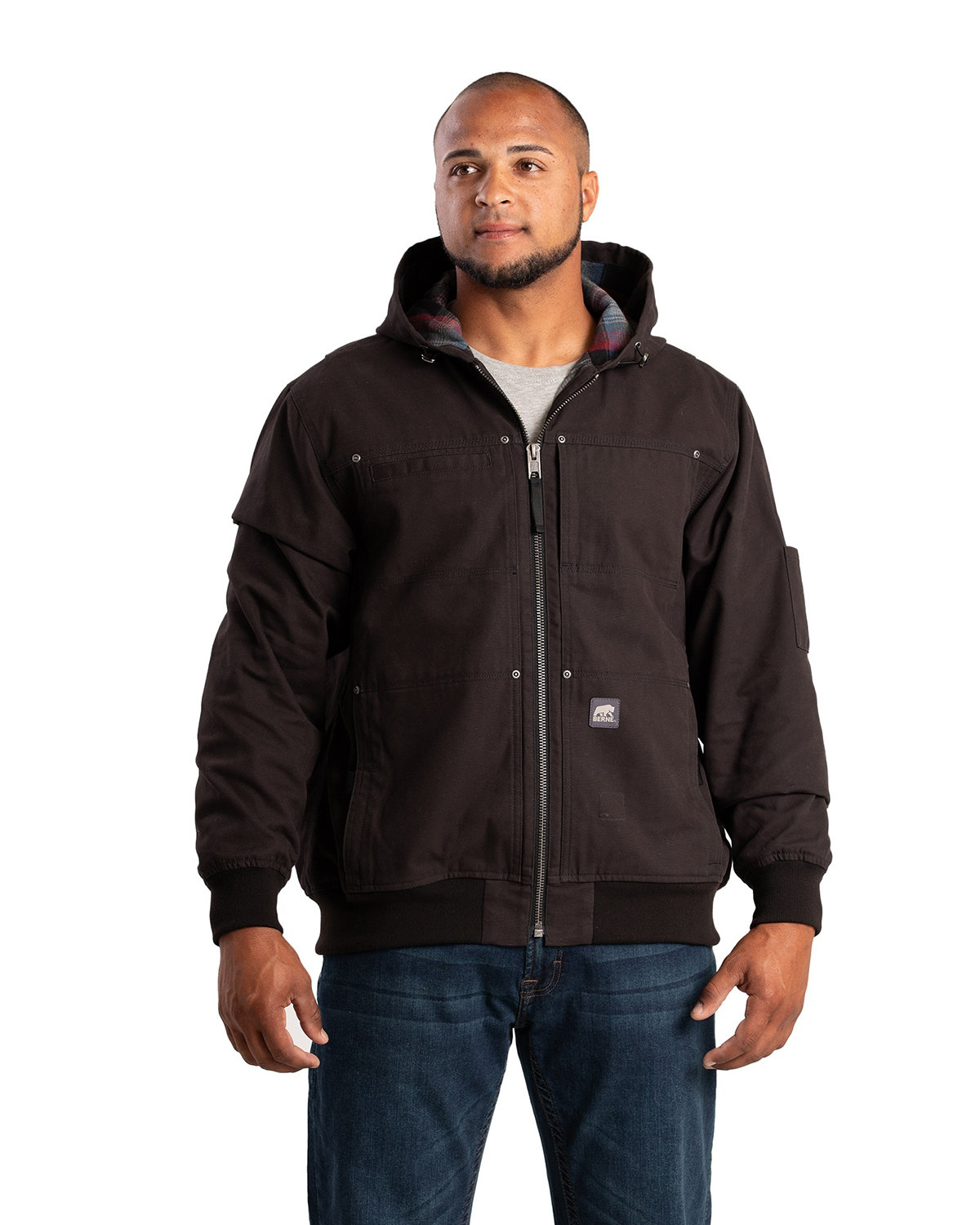 Mens Heartland Duck Flannel&#45;Lined Hooded Jacket-Berne