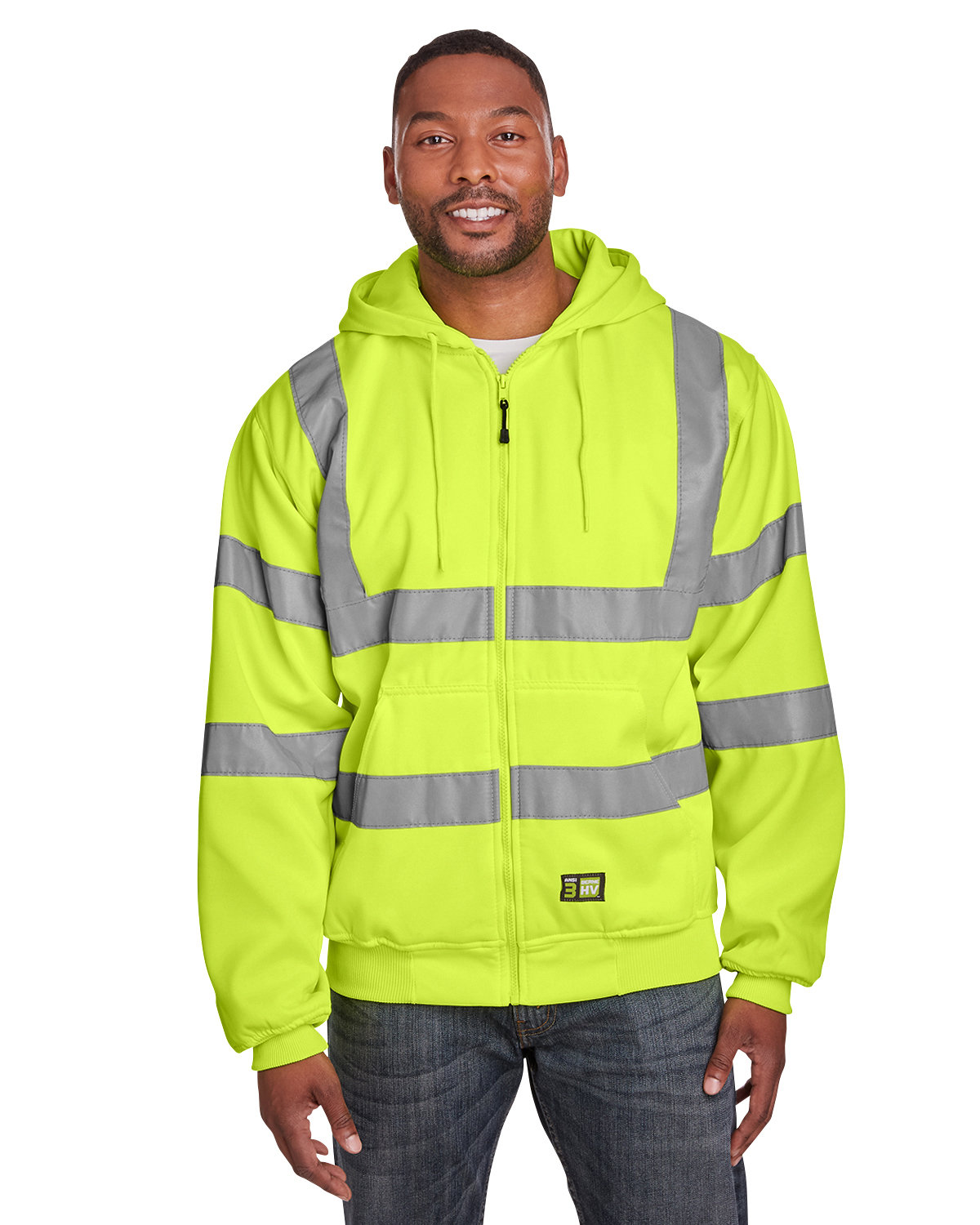 Mens Tall Hi&#45;Vis Class 3 Lined Full&#45;Zip Hooded Sweatshirt-Berne