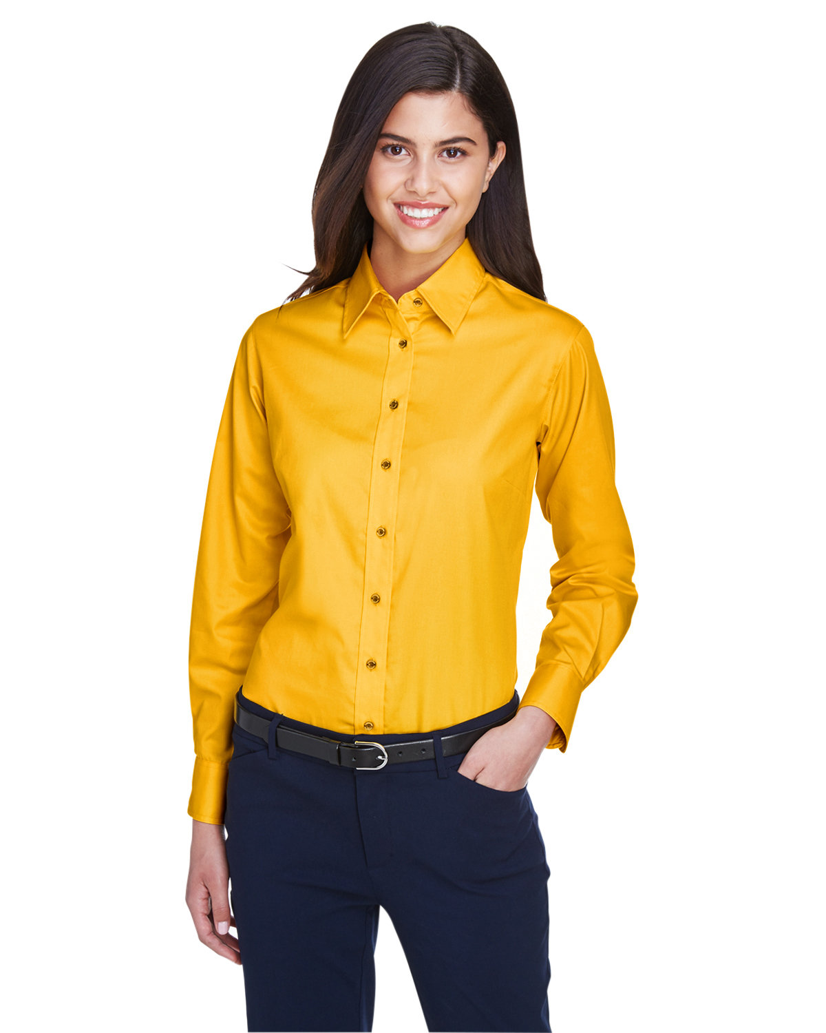 Ladies Easy Blend&#8482; Long&#45;Sleeve Twill shirt With Stain&#45;Release-Harriton