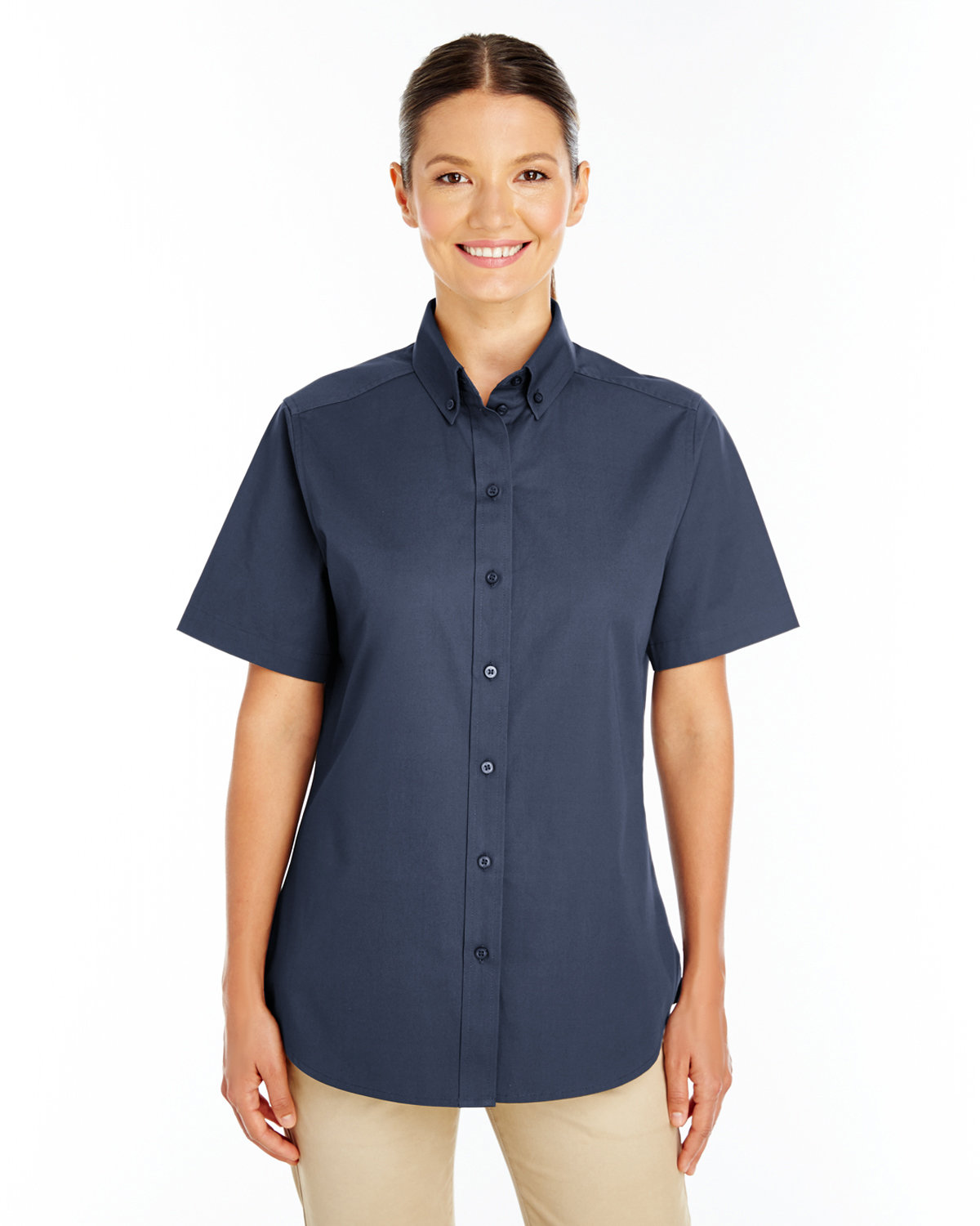 Ladies Foundation Cotton Short&#45;Sleeve Twill Shirt With Teflon&#8482;-Harriton