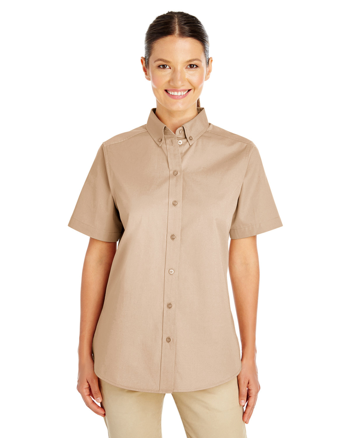 Ladies Foundation Cotton Short&#45;Sleeve Twill Shirt With Teflon&#8482;-Harriton