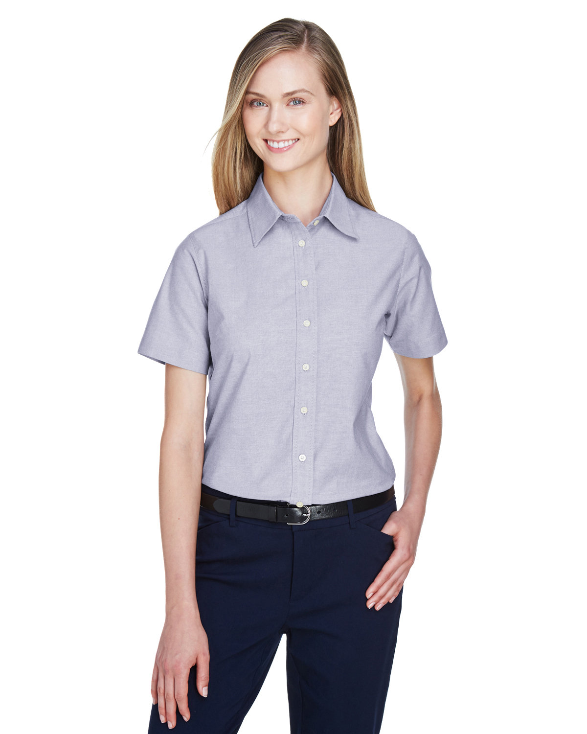 Ladies Short&#45;Sleeve Oxford With Stain&#45;Release-Harriton