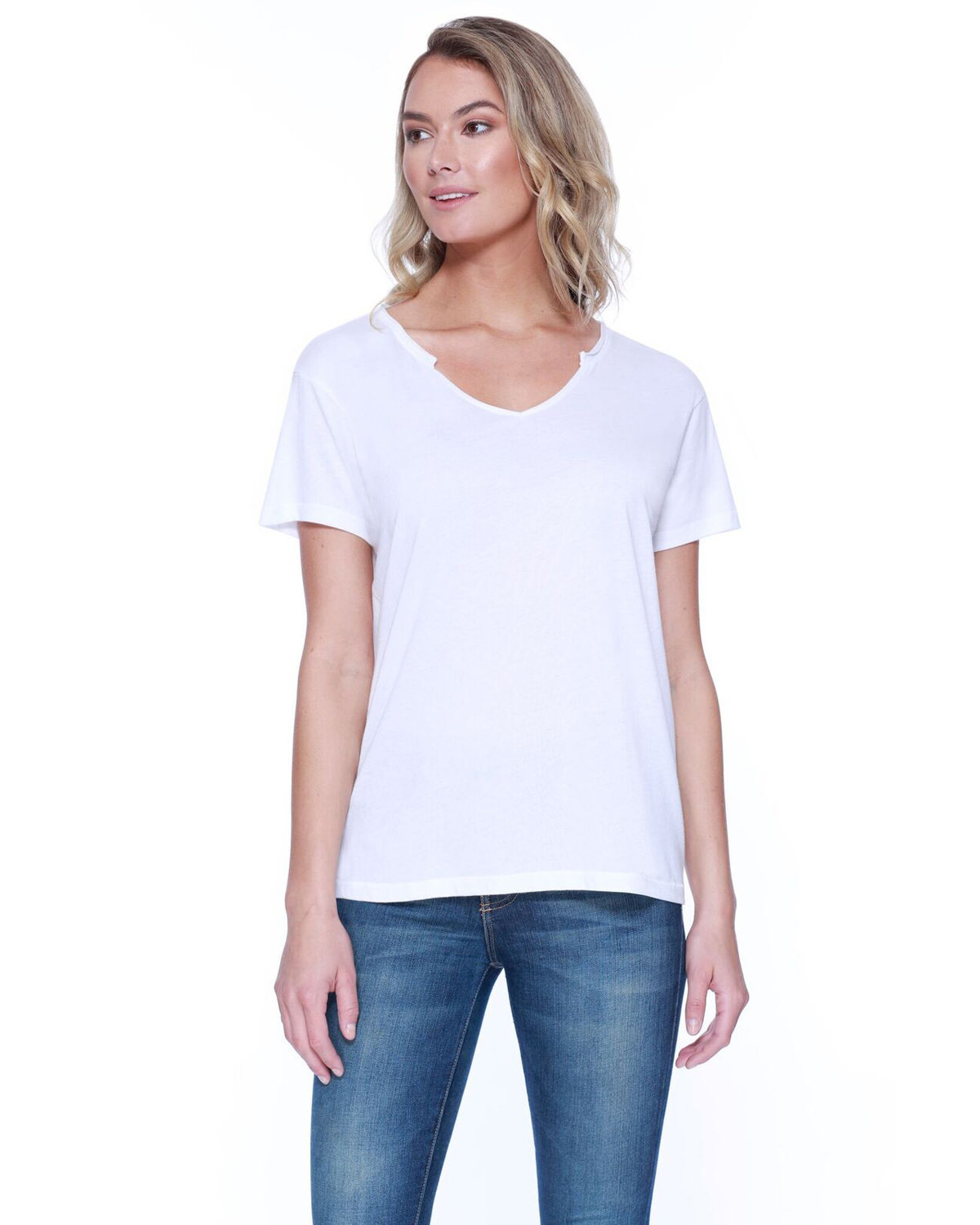 Ladies Cotton/Modal Open V&#45;Neck T&#45;Shirt-StarTee