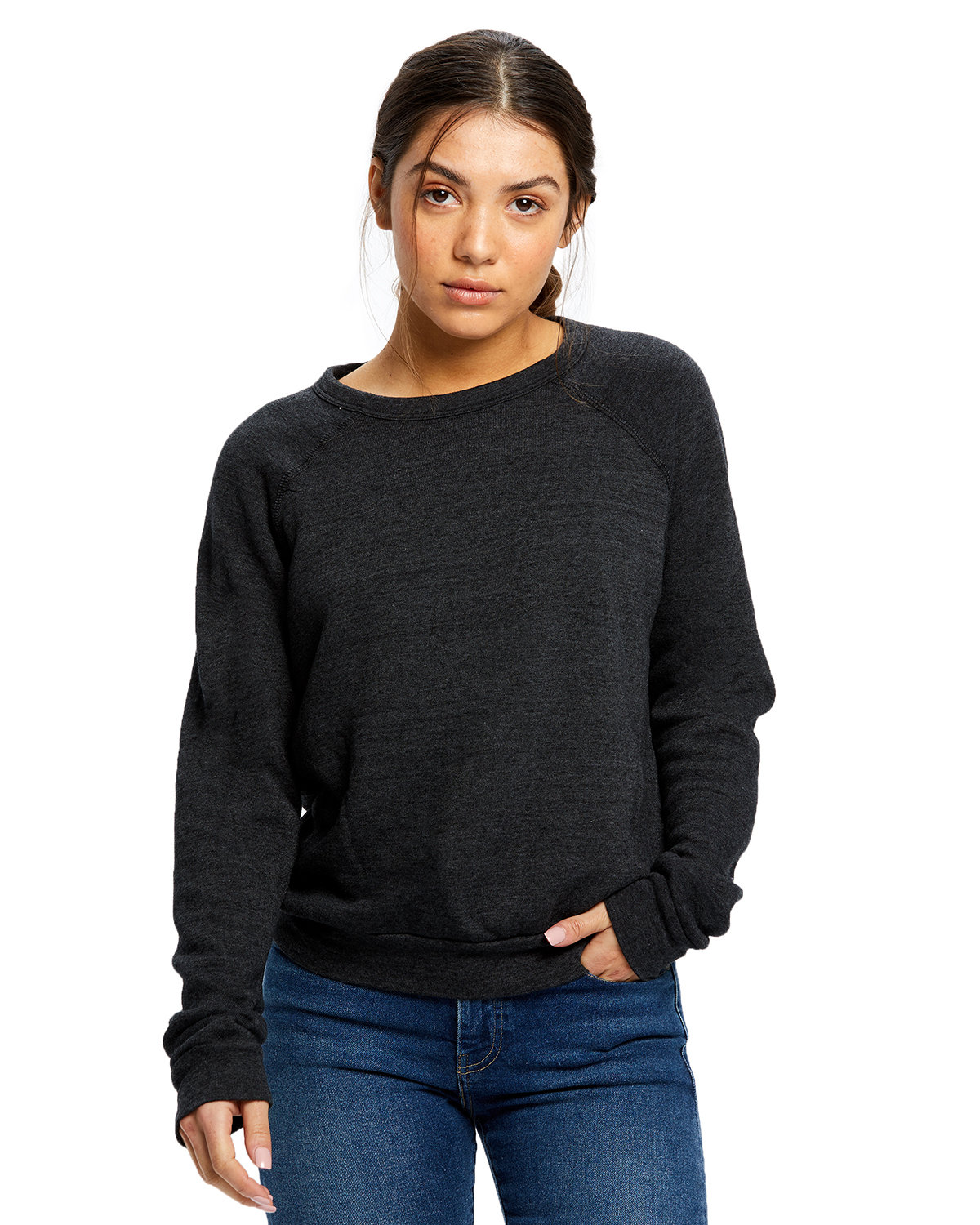 Ladies Raglan Pullover Long Sleeve Crewneck Sweatshirt-
