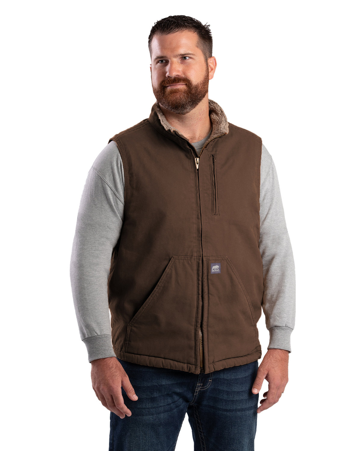 Mens Heartland Sherpa&#45;Lined Washed Duck Vest-Berne