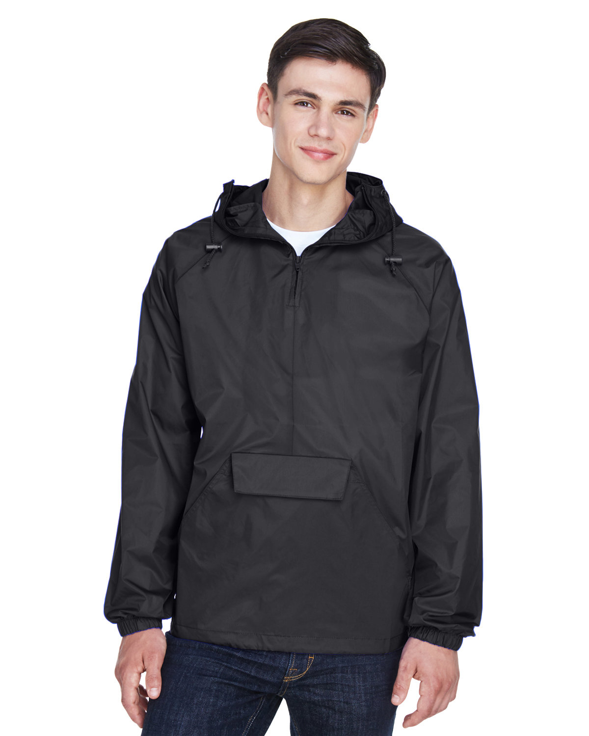 UltraClub Adult Quarter-Zip Hooded Pullover Pack-Away Jacket | alphabroder