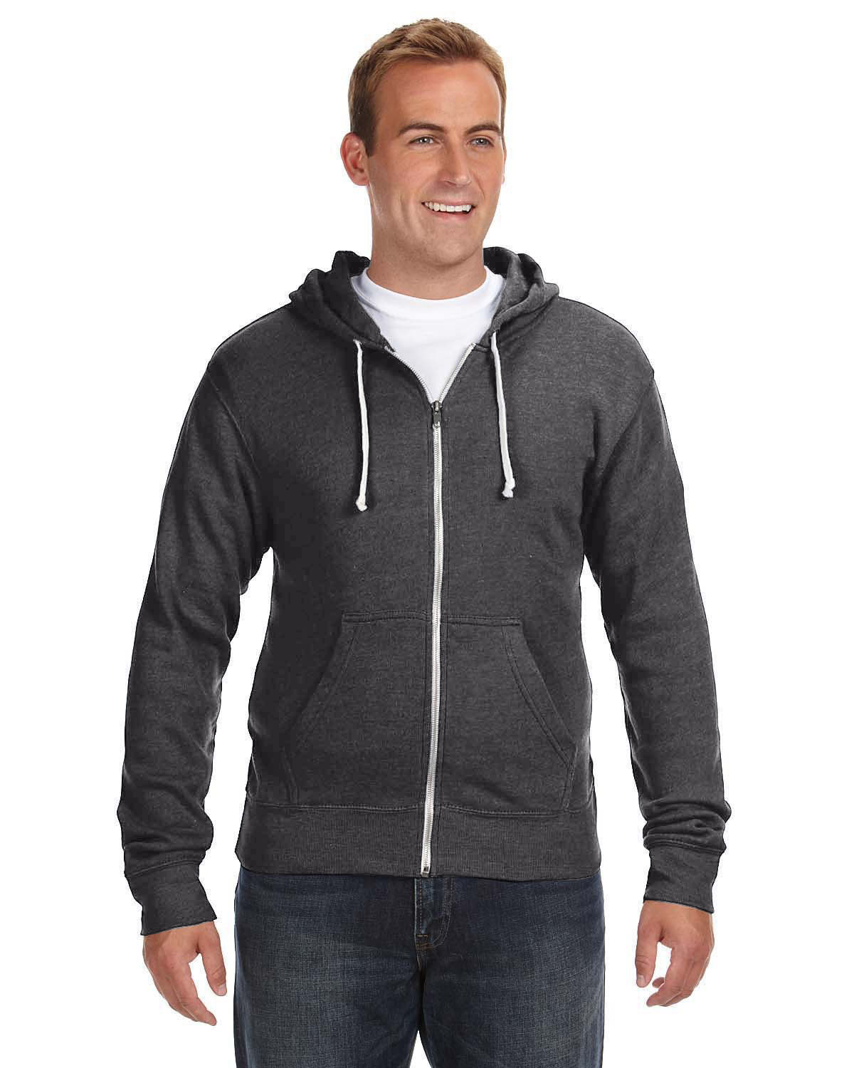 J America Adult Triblend Full-Zip Fleece Hooded Sweatshirt | alphabroder