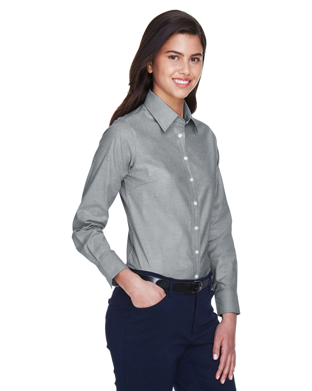 Harriton Ladies' Long-Sleeve Oxford with Stain-Release | alphabroder