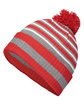 Holloway Adult Spirit Pom Beanie red/ htr gr/ wht ModelQrt