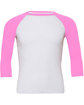 Bella + Canvas Unisex Three-Quarter Sleeve Baseball T-Shirt white/ neon pink OFFront