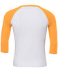 Bella + Canvas Unisex Three-Quarter Sleeve Baseball T-Shirt wht/ neon orange OFBack