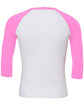 Bella + Canvas Unisex Three-Quarter Sleeve Baseball T-Shirt white/ neon pink OFBack