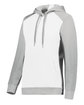 Augusta Sportswear Ladies' Three-Season Fleece Hooded Pullover white/ grey hthr ModelQrt