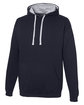Just Hoods By AWDis Adult Midweight Varsity Contrast Hooded Sweatshirt frn nvy /hth gry ModelQrt