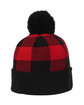 Outdoor Cap Plaid Watch Cap With Pom red/ black ModelQrt