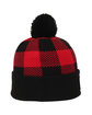 Outdoor Cap Plaid Watch Cap With Pom red/ black ModelSide