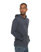 Lane Seven Unisex French Terry Pullover Hooded Sweatshirt heather denim ModelSide