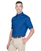 Harriton Men's Easy Blend Short-Sleeve Twill Shirt withStain-Release french blue ModelQrt