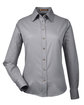 Harriton Ladies' Easy Blend Long-Sleeve TwillShirt with Stain-Release dark grey OFFront
