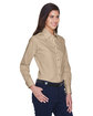 Harriton Ladies' Easy Blend Long-Sleeve TwillShirt with Stain-Release stone ModelQrt