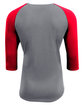 A4 Unisex Softek Quarter-Sleeve Color Block Raglan T-Shirt graphite/ scrlet ModelBack