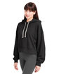 Glyder Ladies' Vintage Oversized Cropped Hooded Sweatshirt black ModelQrt