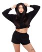 Shaka Wear Ladies' Garment Dye Crop Hooded Sweatshirt black ModelQrt