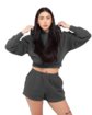 Shaka Wear Ladies' Garment Dye Crop Hooded Sweatshirt shadow ModelQrt