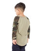 Shaka Wear Youth Three-Quarter Sleeve Camo Raglan T-Shirt olive/ camo grn ModelBack