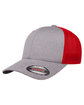 Flexfit Adult Poly Mlange Stretch Mesh Cap heather/ red ModelQrt